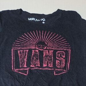 Vans Women's Xl Black Tee with Red Skull Graphic